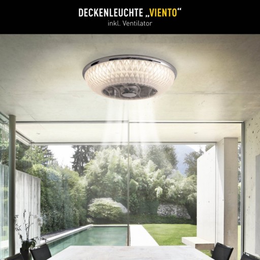 LED ceiling light "Viento" with fan, made of metal and plastic, with integrated LEDs, lighting for living rooms or office