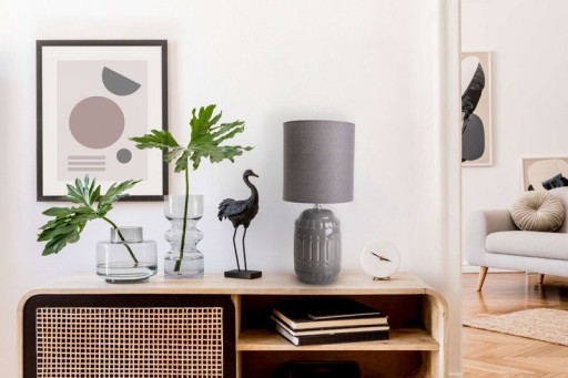 Ceramic table lamp "Erida", ceramic table lamp in gray, with E14 socket, for dining room, living room, hallway or office, table lights inside