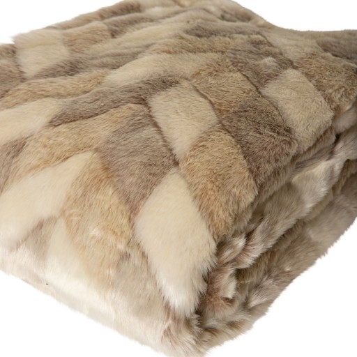 Kathleen Cream Artificial Fur Plaid Rectangle S