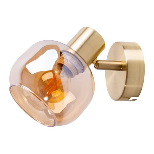 Glas-Wand Spot "LIBBY", klassische Wandlampe aus messingfarbenem Metall und getöntem Glas in Amber, mit E14-Fassung, für Esszimmer, Wohnzimmer, Diele oder Büro, 16 cm