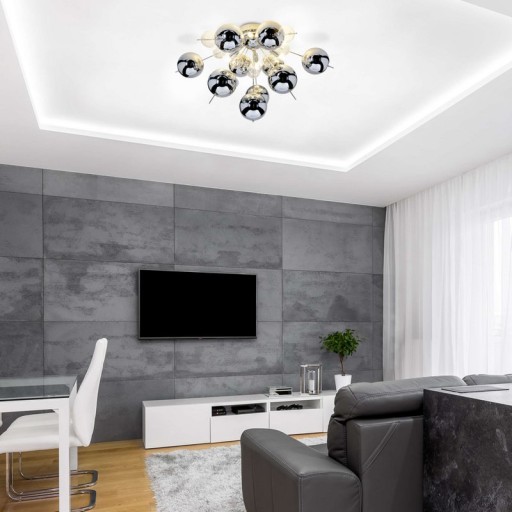 Ceiling lamp "explosion" chrome made of metal and glass, G9 versions, ceiling lamp for dining room, living room, hallway or office, Ø57 cm