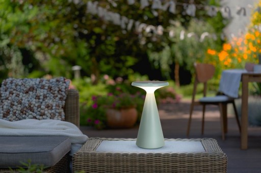 Solar battery table lamp "Palu" for outside and inside, made of plastic in green, 20 cm high