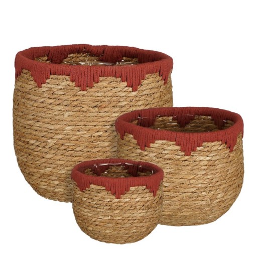 Jorck Plant Basket - Set of 3 - H24 x Ø26 cm - Seagrass - Red, Brown