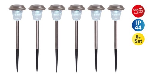 6er Set LED Außenleuchte "Gustav" mit Erdspieß, Edelstahl und Acryl, mit fest verbauten LEDs in kaltweiß, 39 cm hoch