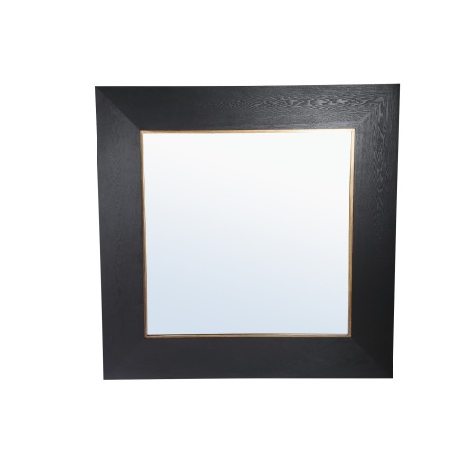 Tiess Black Wooden Veneer Mirror Square Gold Rim