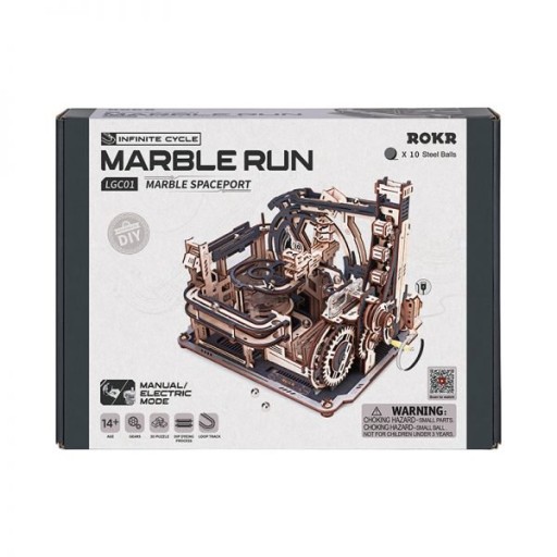 Robotime, 3D DIY Houten Modelbouwpakket Marble Run, Marble Spaceport, LGC01, 32x8,5x24cm