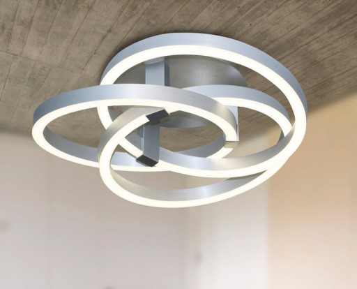 Smart Home LED ceiling light "Divora" Ø 70 cm, ceiling lamp made of metal, aluminum brushed and white plastic, with many functions, firmly built -in LEDs, lighting for living room, dining room office or hallway