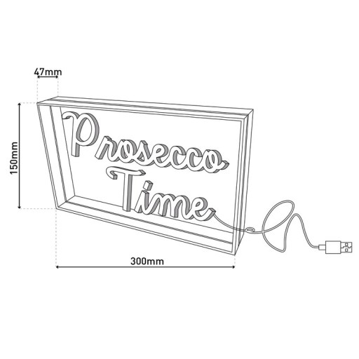 LED font light "Prosecco Time" decoration for inside 30 x 15 cm, in blue and magenta-red