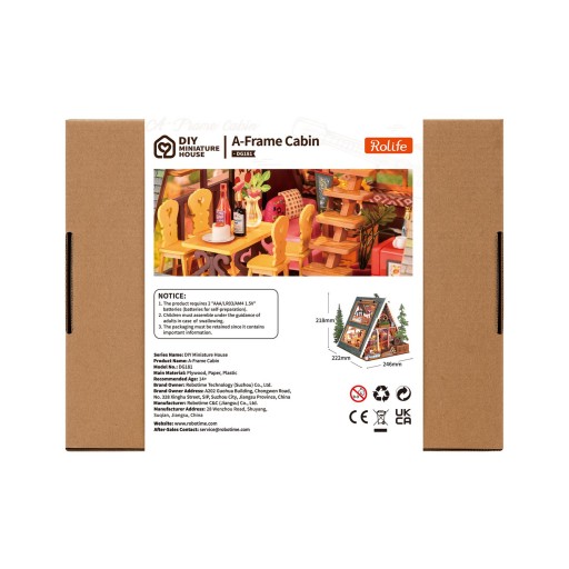 Robotime, DIY miniatuurhuis, A-Frame Cabin, DG181, 24,6x22,2x21,8 cm
