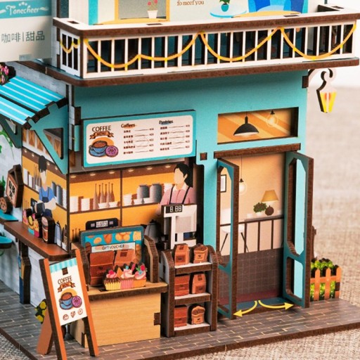 Tone-Cheer DIY 3D Wooden Puzzle Desk Bin, Cape Coffee Shop, TQ181,15x14x23cm