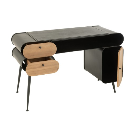 J-Line Bureau Wood And Metal Desk Dennenhout Zwart/Lichtbeige
