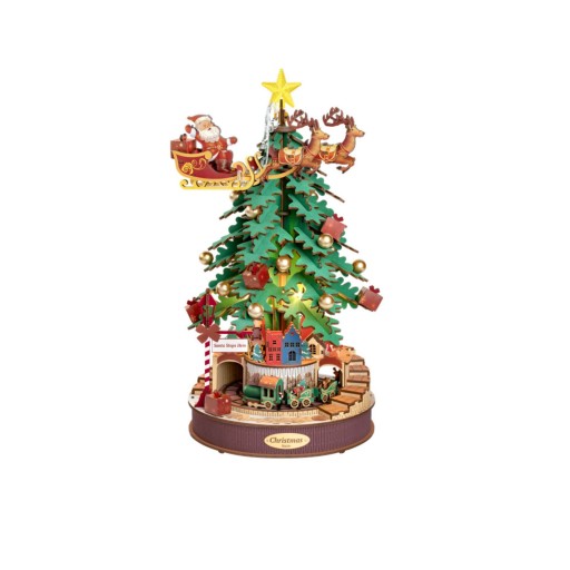 Robotime, Muziekdoos Hout DIY 3D Puzzel Christmas Melody Tree, AMS01, 30x30x40cm