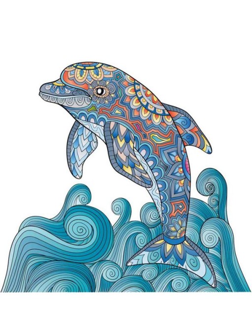 Logic Giochi Mandala Wooden Jigsaw Puzzle Dolphin/Dolphin, 28.4x26 cm