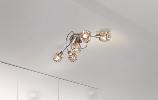 5-LED ceiling light "Josefa", metal ceiling lamp and glass in stainless steel look, with E14 version Filament Lamps included, for living room, dining room, hallway or hallway 61 x 36 x 21 cm