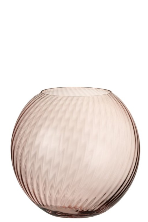 J-Line vase Round Ribbels - glass - pink - large - 25.00 cm high