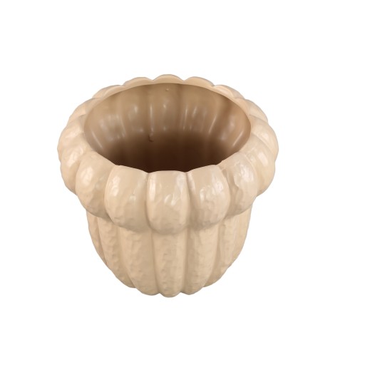 Samaran Cream Ceramic Pot | Lage Ronde Pot Ribbed XL | 25×25 cm - Product afbeelding