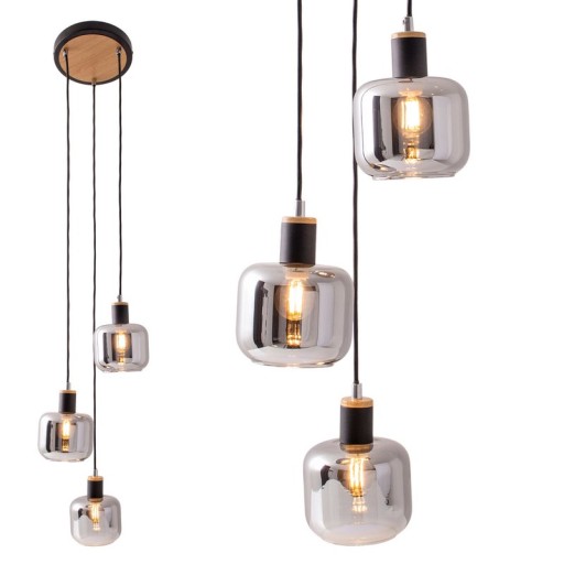 3 ceiling lamp "fumoso", pendant lamp made of metal and glass in black, with E14 socket, for dining room, living room, hall or office, hanging lamp total height 123 cm.