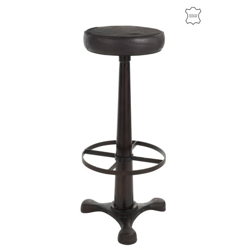 J-Line Barkruk Leer/Metaal Zwart | Industriële Barstoel 79,5 cm - Product afbeelding