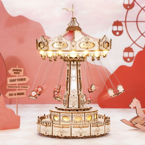 Music Box Wood DIY 3D Puzzle Swing Ride, Robotime, EA02, 22x22x27cm