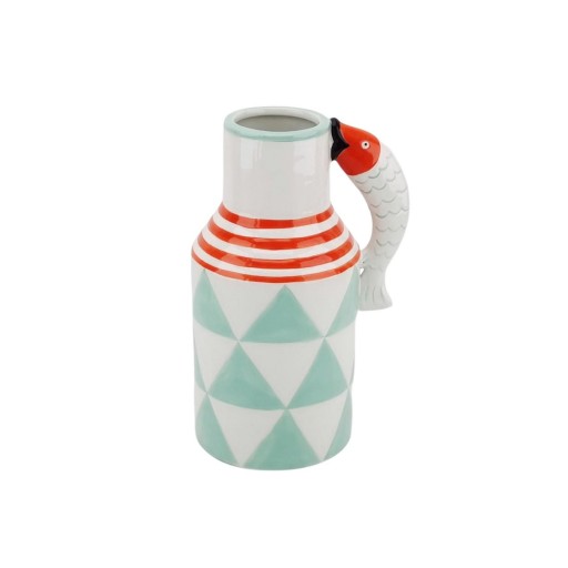 Vaas - kruik vissen - mint/wit/oranje - 14x11x21,5 cm