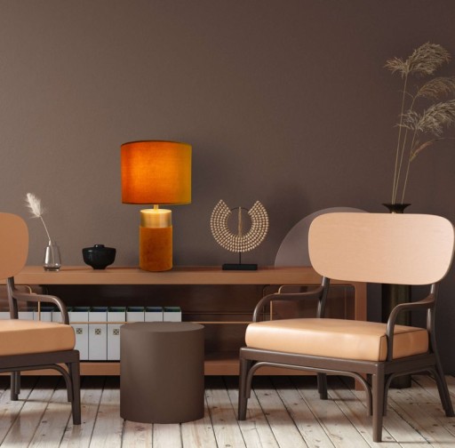 Tischleuchte "BORDO" 32cm hoch aus Metall und Velours in Gold und Braun, mit E14-Fassung, Lampe für Esszimmer, Wohnzimmer, Diele oder Büro