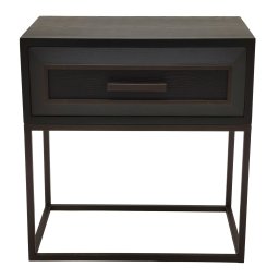 Lixly Black Wood Iron Frame Bedside Cabinet