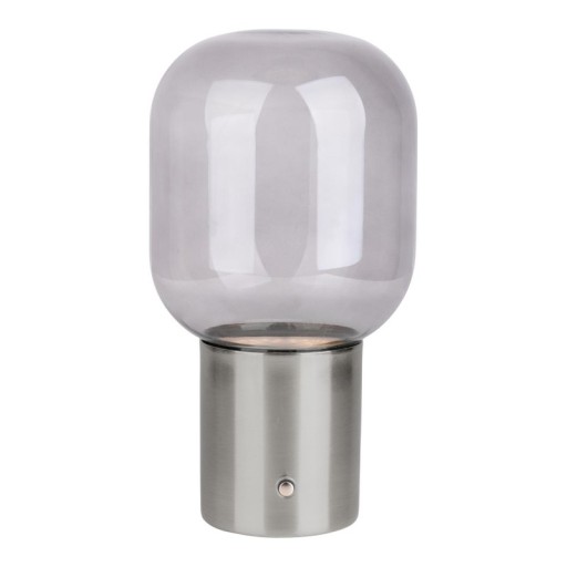 Akku-Tischleuchte "ALBERO" Deko-Tischleuchte aus chromfarbenem Metall und Glas mit fest verbauten LEDs, dimmbar mit Berührungssensor, 25 cm hoch