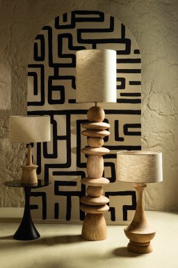 Caelin Natural Mango Wood Table Lamp Narrow Round