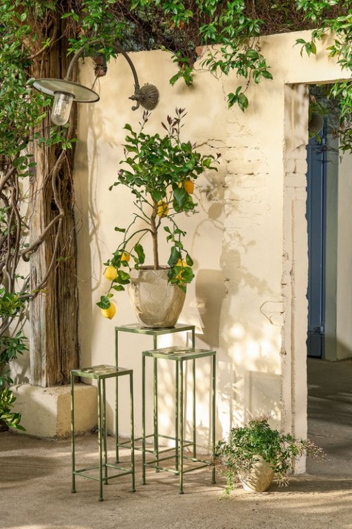 Bologna side table outside - set of 3 - L28 x B28 x H67 cm - Metal - Dark green