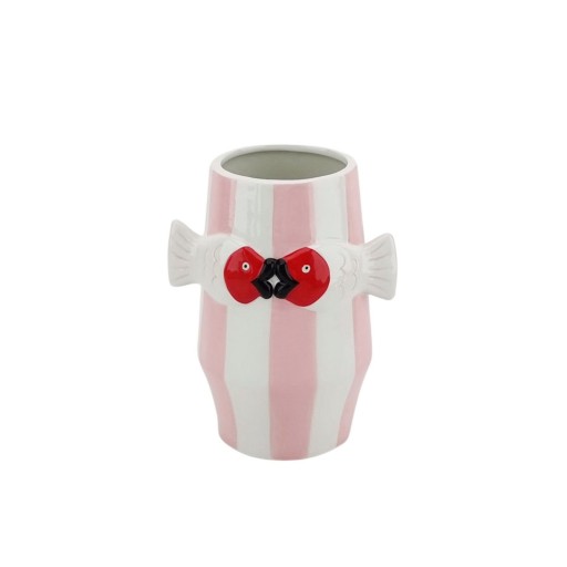 Vaas -bloemen vaas vissen - roze/wit- 14x11,5x18cm