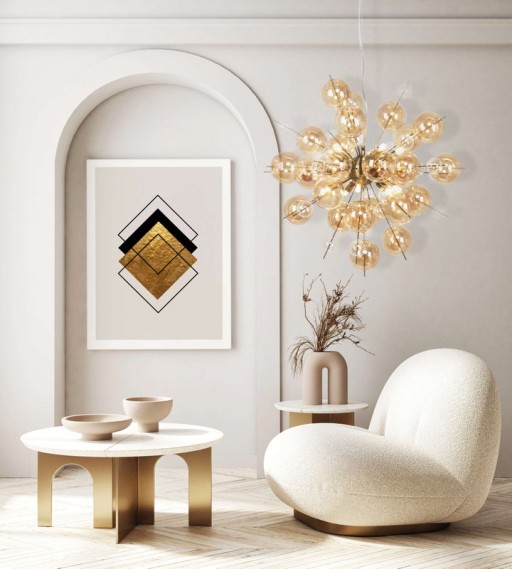 Pendelleuchte "EXPLOSION" amber aus Metall und Glas, G9 Fassungen, Hängelampe für Esszimmer, Wohnzimmer, Diele oder Büro, Hängelampe Øca. 65 cm