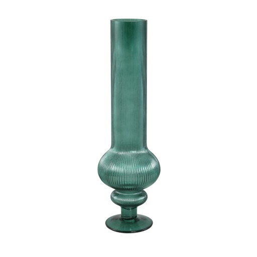 Keala Dark Green Round Ribbed Glass Vase On Base L