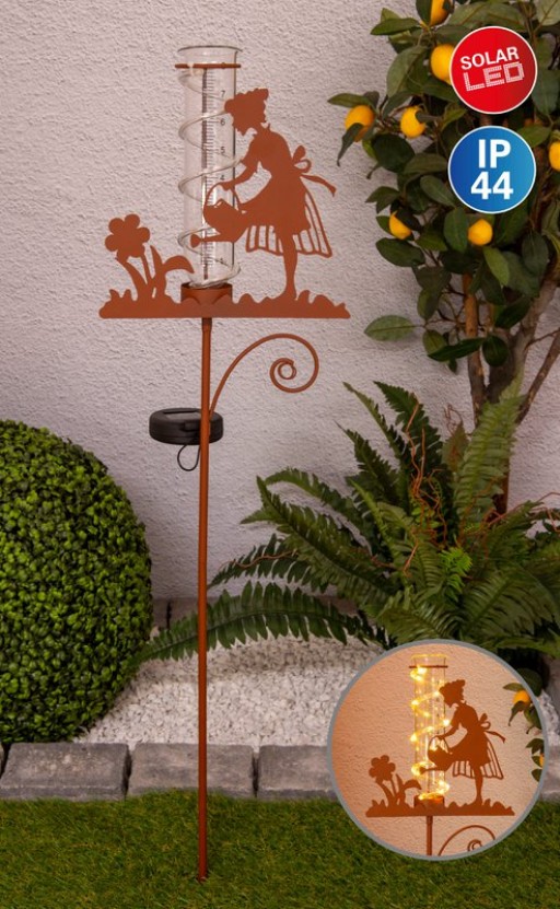 LED-Solar Erdspieß Regenwassermesser h: 95cm , für Außen, Erdspieß aus Metall und Glas und Kunststoff in Braun, mit integrierter LED