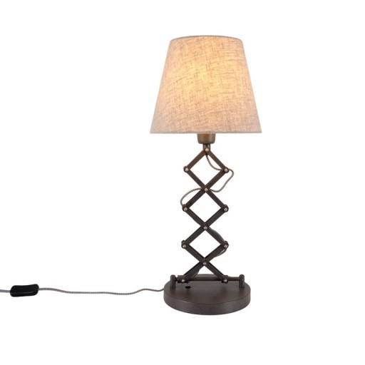 Scarfish lamp "Adrienne", height extendable of 37-71cm, made of brown metal with natural-colored textile umbrellas, E27 socket, lighting for living room, dining room or office