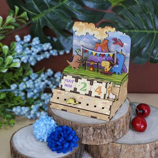 DIY Houten Puzzel Kalender, Jurassic Party, Tone-Cheer, TQ012, 10,5x8,9x15,5cm