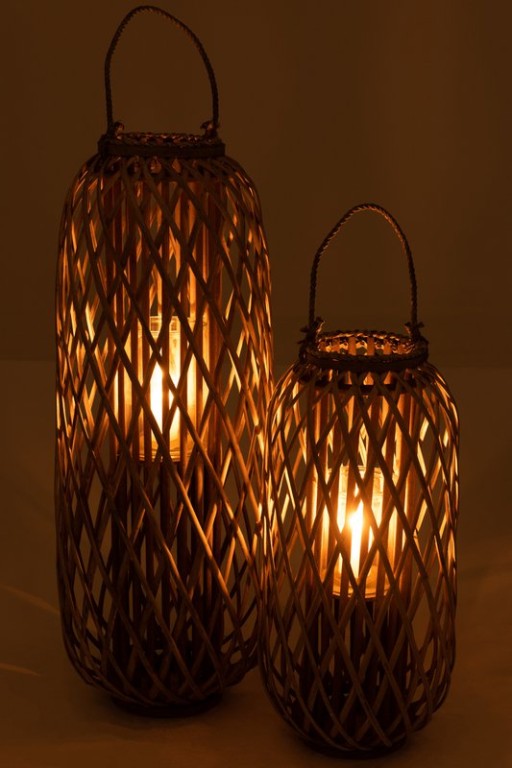 J-Line lantern Willow - wood - gray - large