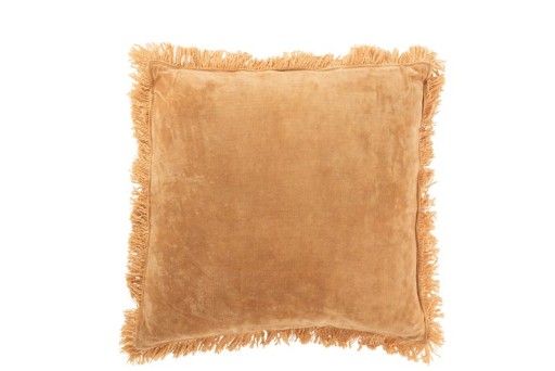 J-Line cushion Fringe - cotton.velvet = ocher