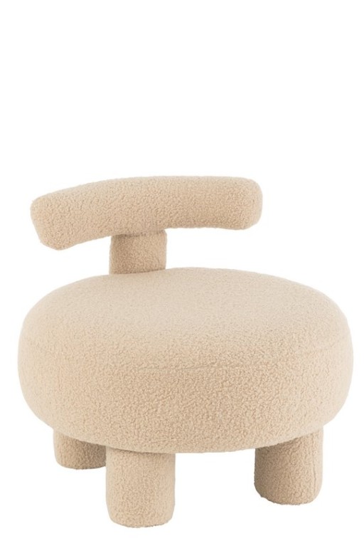 J-Line Stool Round With Backrest Bouclé Warm Beige