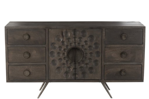 J-line cabinet Low Ethnic 2 doors + 6 drawers - wood - brown