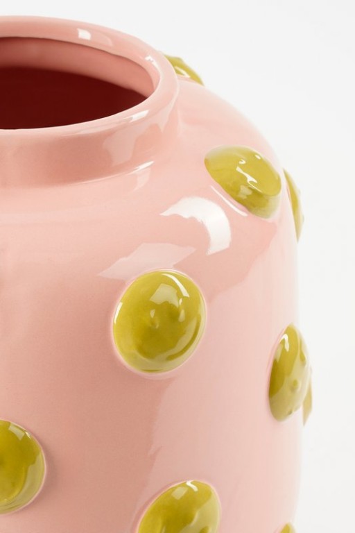 Smiley Vase - H28 x Ø29 cm - Ceramic - Light pink, ocher