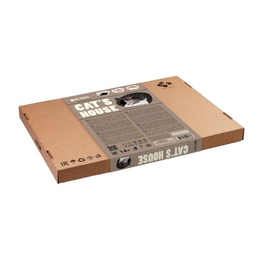 Eco Wood Art (EWA) 3D Bouwpakket Houten Huisje Zwart voor uw Kat met Wit Pluche Vachtje, 1737, 48x36,2x45,6cm