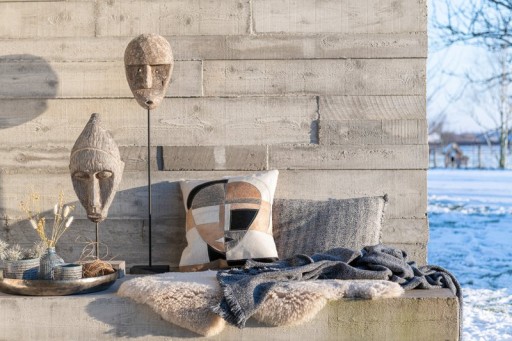 J-Line cushion Etnic Rectangle - cotton - blue/beige