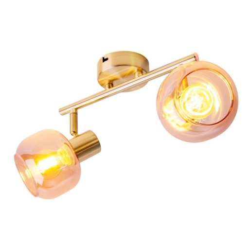2er Spot/Deckenleuchte "LIBBY", klassische Deckenlampe aus messingfarbenem Metall und getöntem Glas in Amber, mit E14-Fassung, für Esszimmer, Wohnzimmer, Diele oder Büro, 40 cm lang