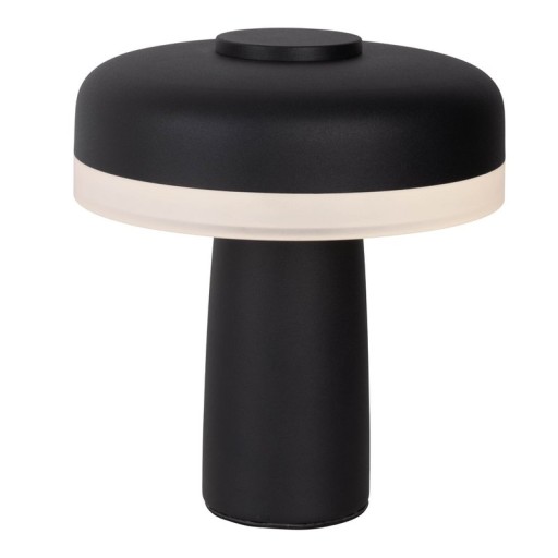Cordless tablet light "Pilu", 16.5 cm high, above Ø of 15 cm, metal in black, white plastic, integrated LEDs, 280 lumens, dimmable by touch sensor, warm white