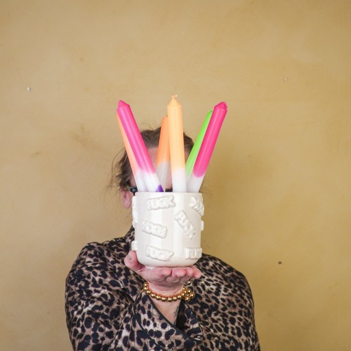 Pot - 'FUCK' - Keramiek - Beige - 11x11x11,5cm