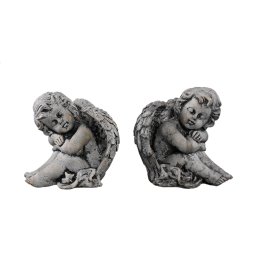 Chrisann Grey Cement Sitting Angel Statue Set Of 2