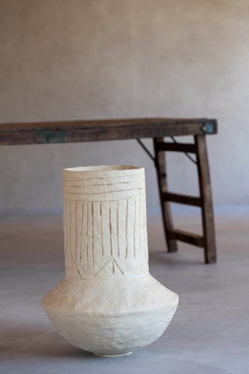 J -Line Flowerpot - Paper Maché - Natural - 60 cm high