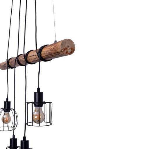 4 pendant lamp "Woodland", hanging lamp, metal and wood in black, and natural E27 socket, for dining room, living room, hallway or office, 100 cm long