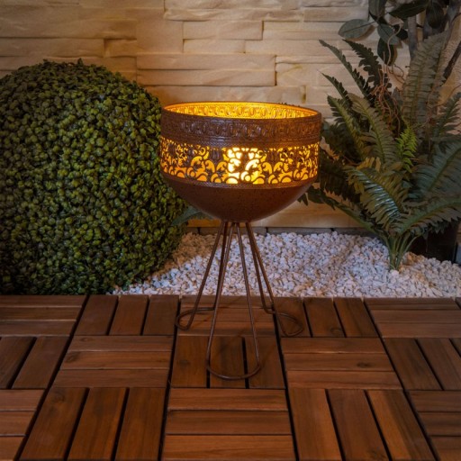 LED decorative solar light with a stand, 34.5 cm high for outside, made of rust-colored metal and plastic, firmly installed LEDs