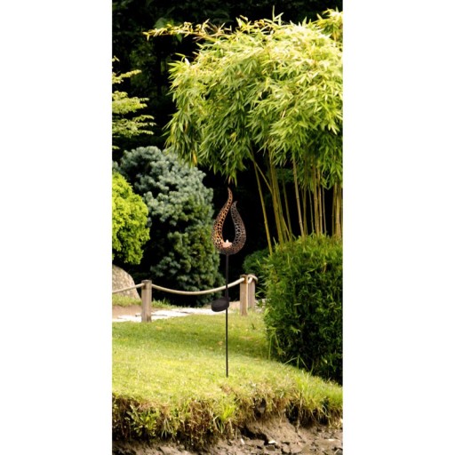 LED solar earth spit "Flame"-outer and spit made of metal and plastic in brown, with integrated LED